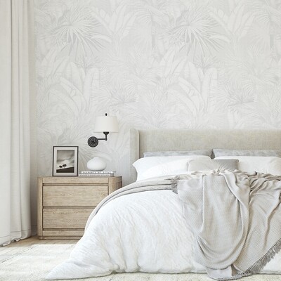 Luxe Palms - Palest Grey Removable Wallpaper