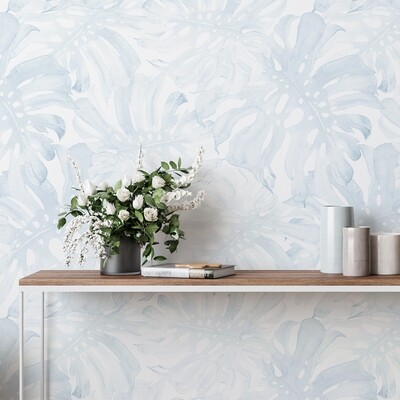 Tropical Monstera (Blue) Removable Wallpaper