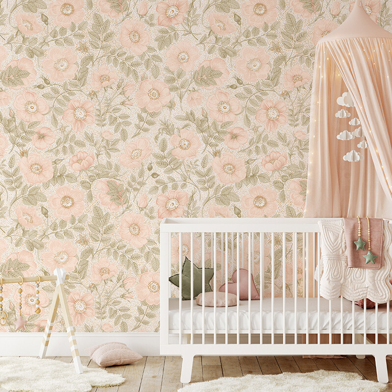 Peachy Poppies Removable Wallpaper
