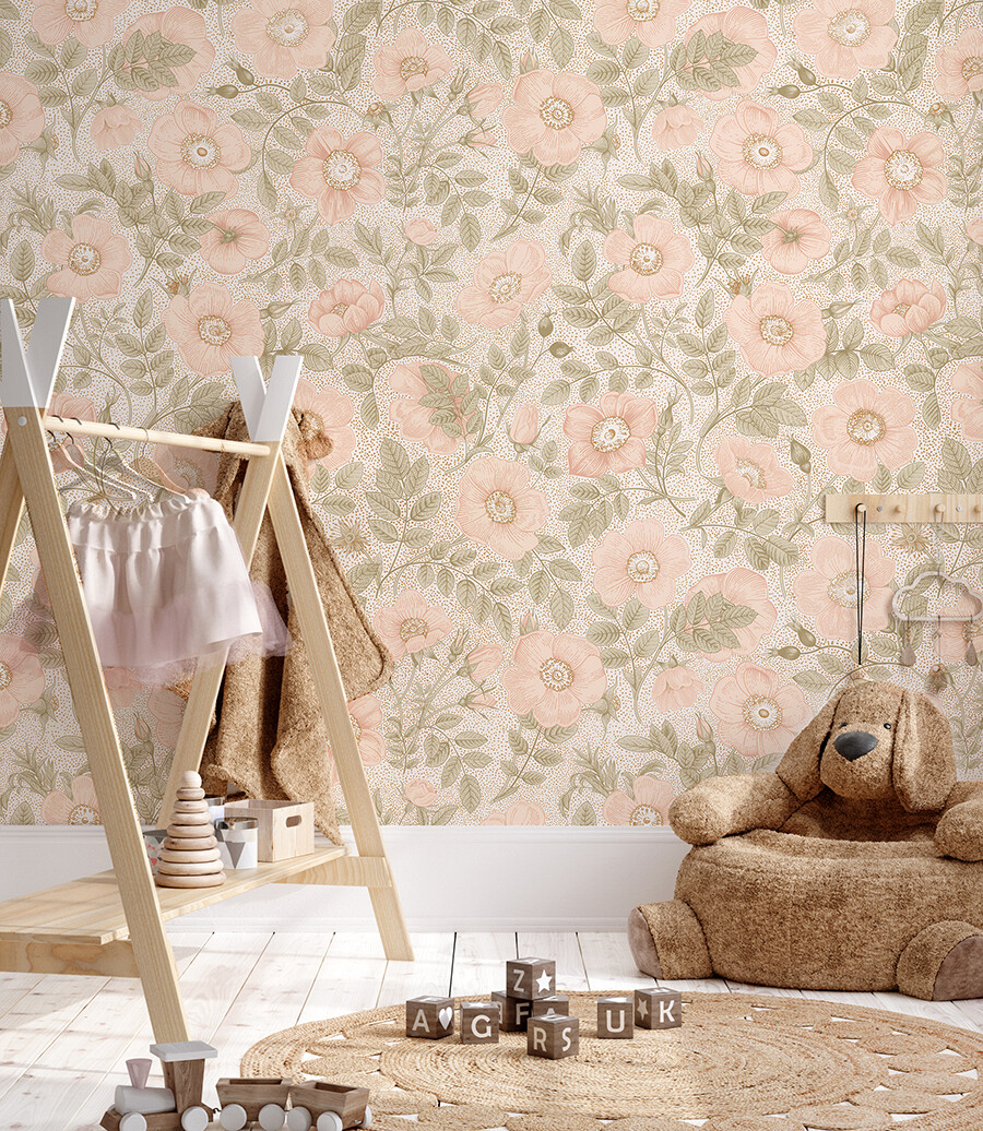 Peachy Poppies Removable Wallpaper