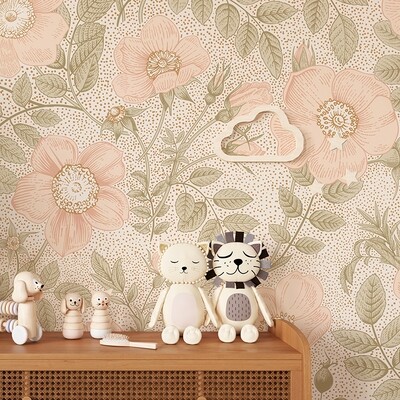 Peachy Poppies Removable Wallpaper