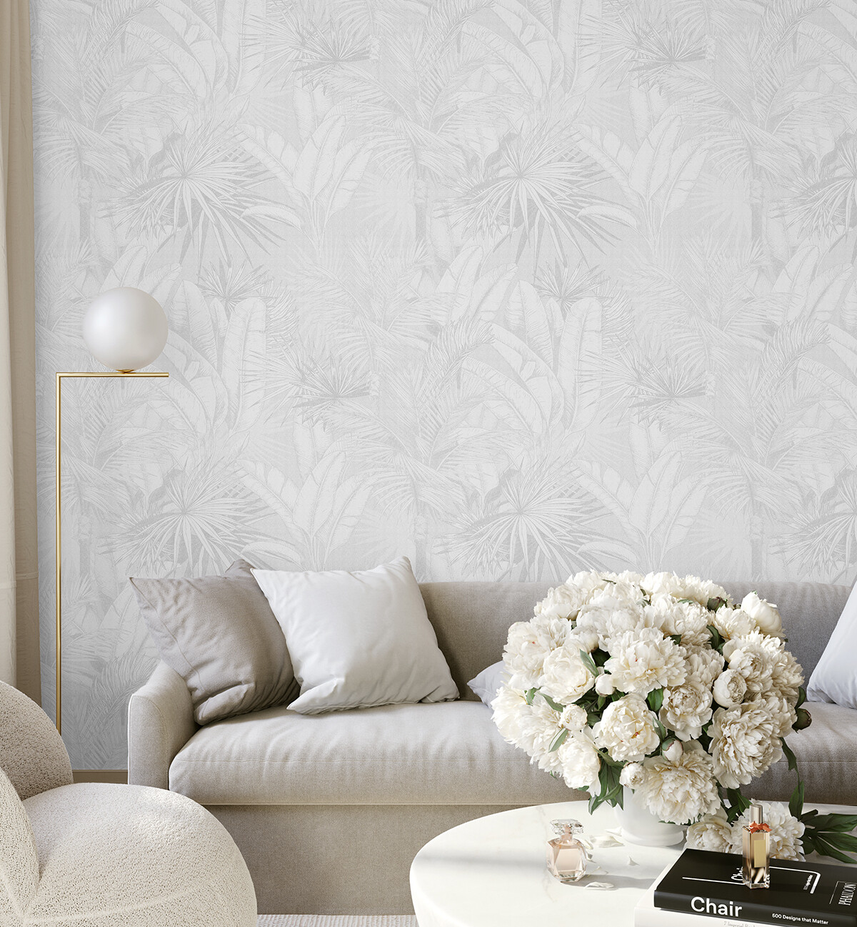 Luxe Palms Removable Wallpaper - Soft Grey