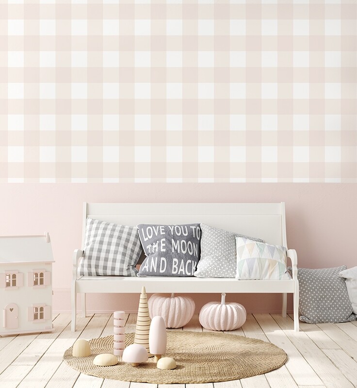 Traditional Gingham Checks (Powdered Pink) Removable Wallpaper