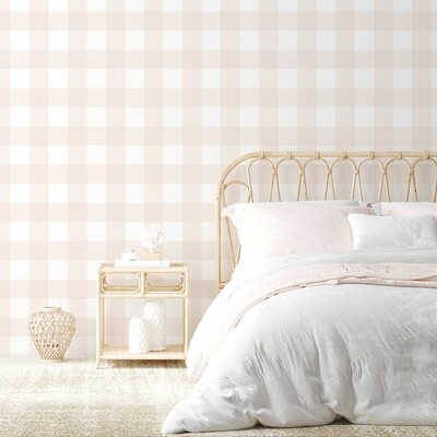 Traditional Gingham Checks (Powdered Pink) Removable Wallpaper