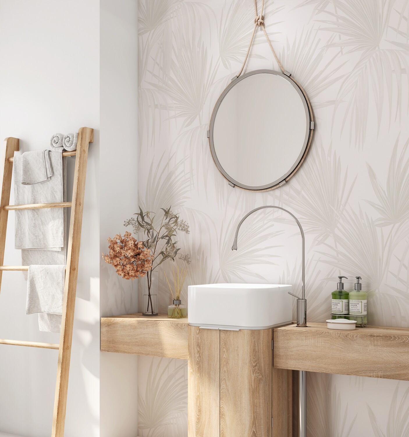 Tropical Fronds - Neutral - Removable Wallpaper