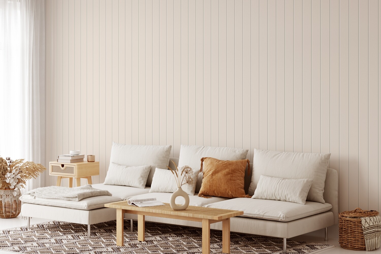 Smooth Tongue & Groove (Clean Look) Wood Panels Removable Wallpaper (Nude)