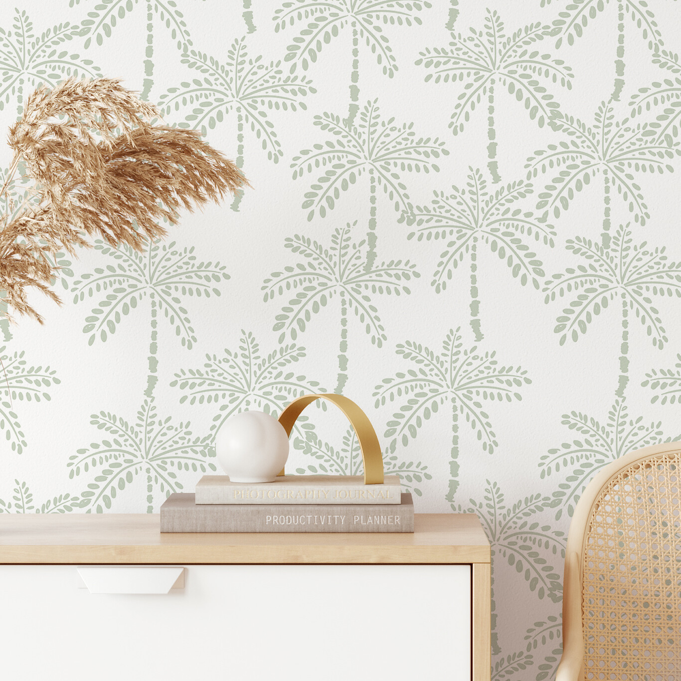 Caribbean Palms Removable Wallpaper (SAGE) 4.7 wide x 2.6 metres high