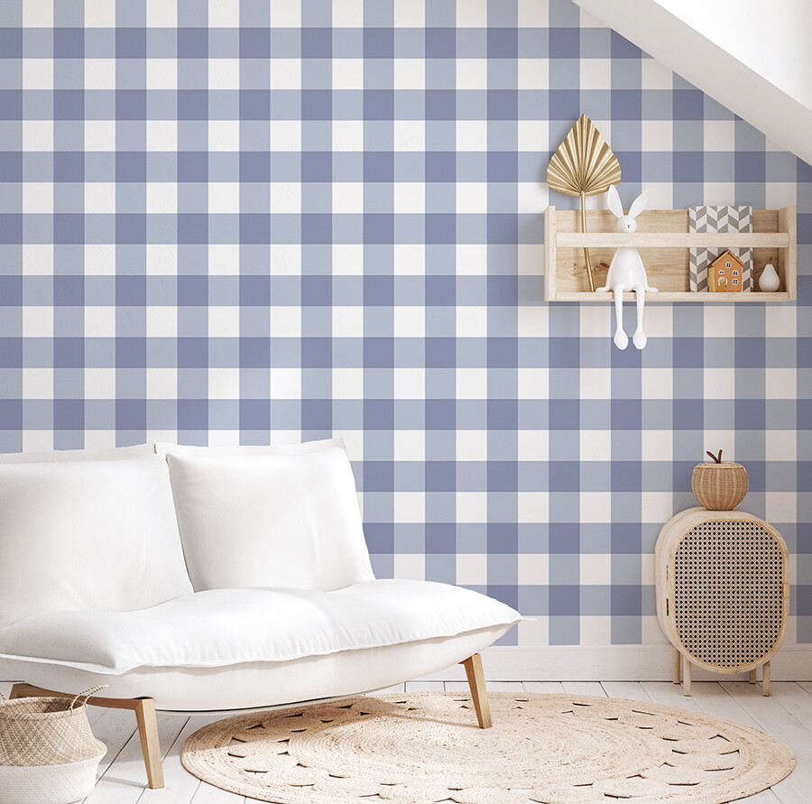 Traditional Gingham Checks (Dark Blue) Removable Wallpaper