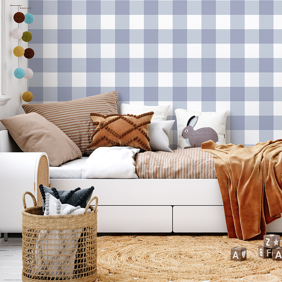 Traditional Gingham Checks (Dark Blue) Removable Wallpaper