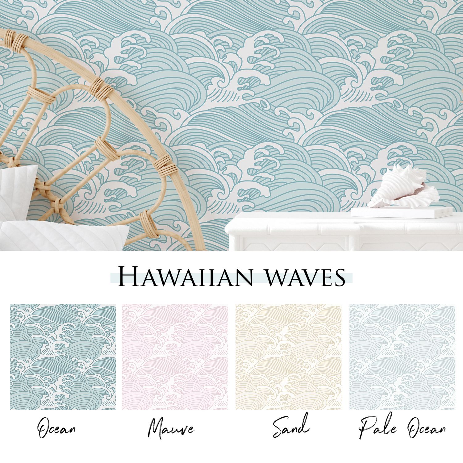 Hawaiian Waves Removable Wallpaper (colour options)