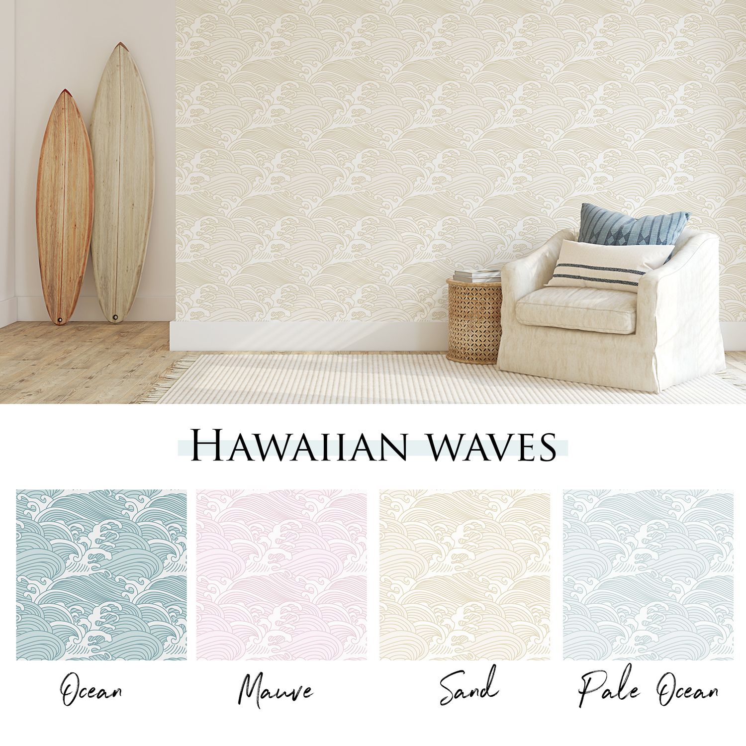 Hawaiian Waves Removable Wallpaper (colour options)