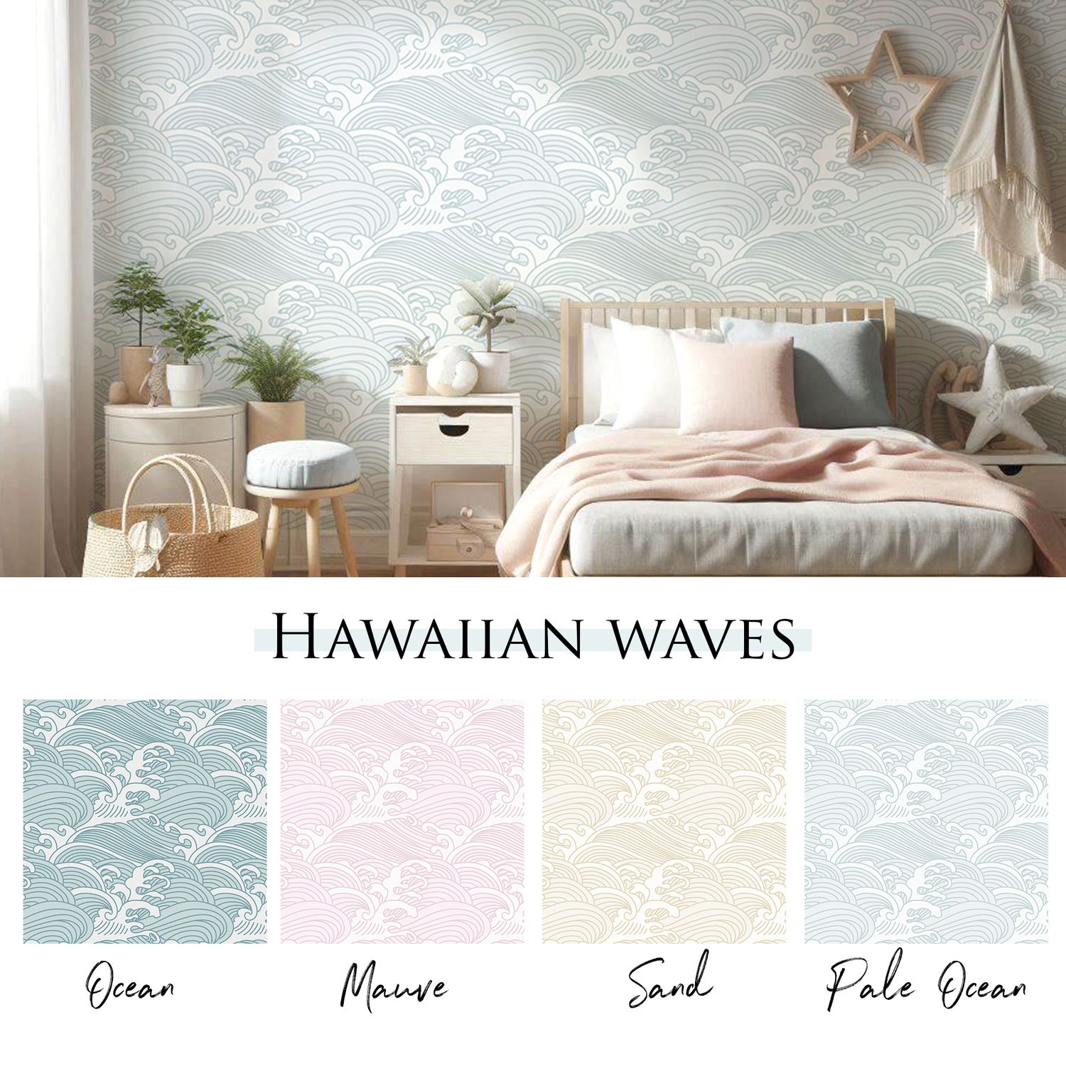 Hawaiian Waves Removable Wallpaper (colour options)