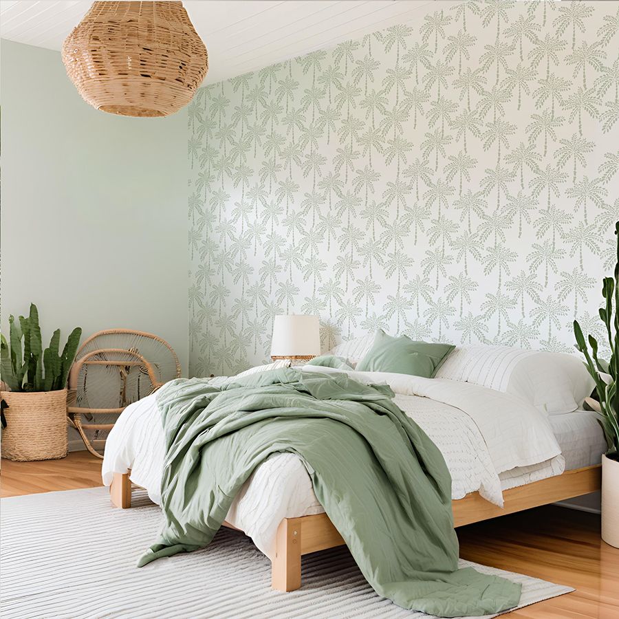 Caribbean Palms Removable Wallpaper (SAGE) 4.7 wide x 2.6 metres high