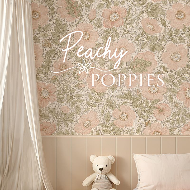 Peachy Poppies Removable Wallpaper