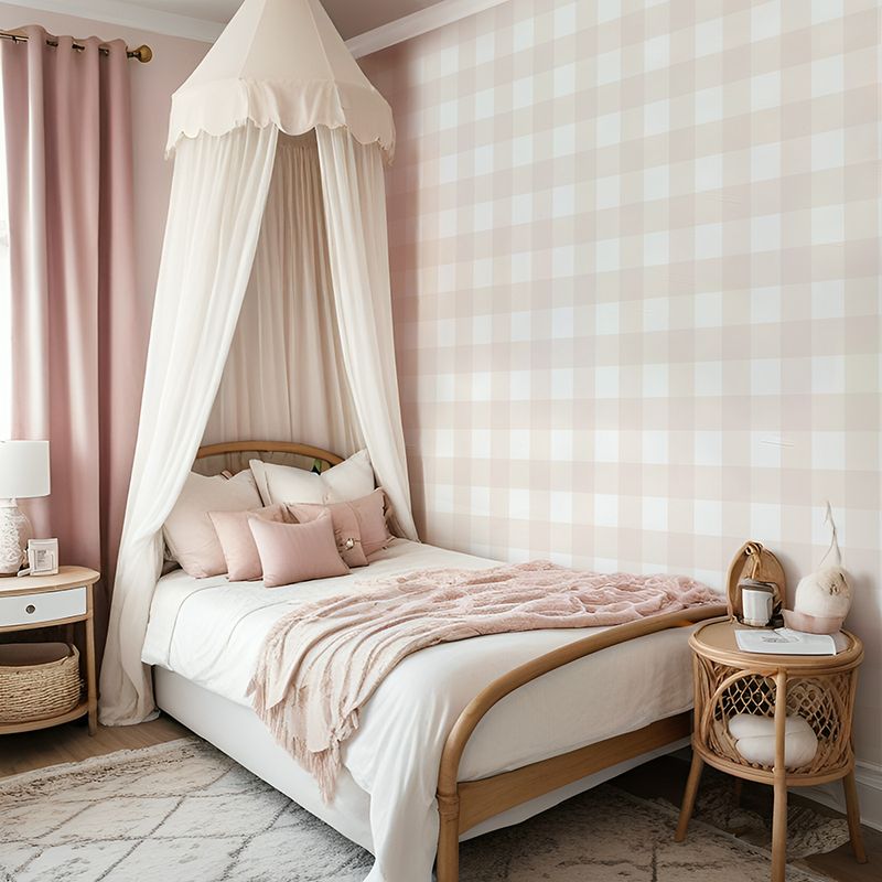 Traditional Gingham Checks (Powdered Pink) Removable Wallpaper