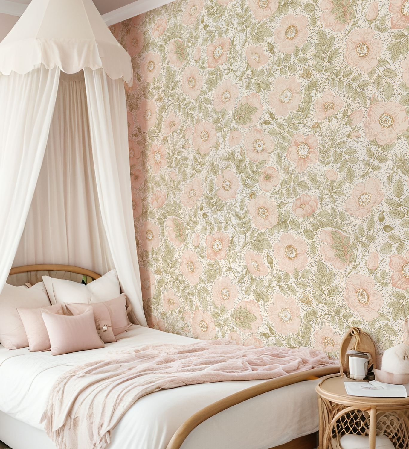 Peachy Poppies Removable Wallpaper