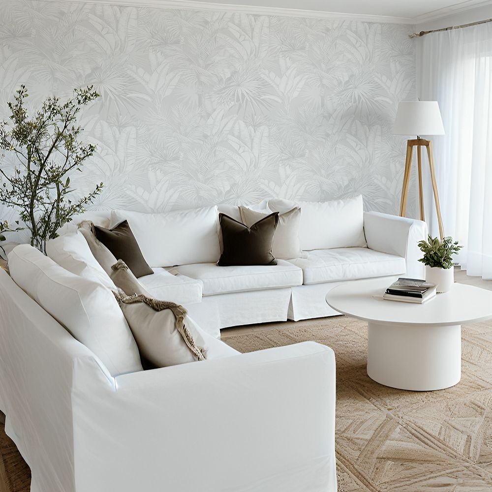 Luxe Palms Removable Wallpaper - Soft Grey - Smooth Look