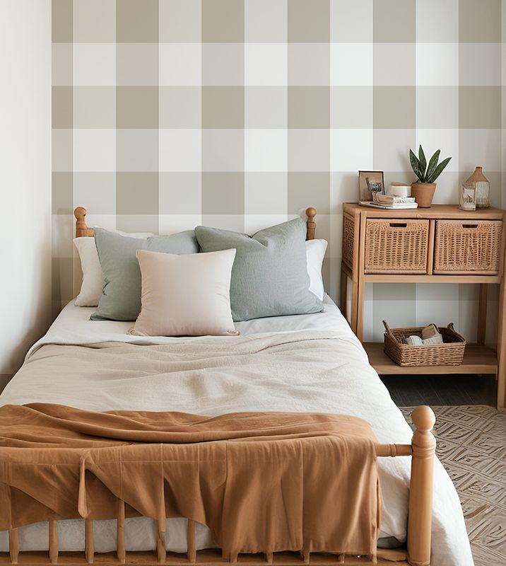 Traditional Gingham Checks large or small (taupe) Removable Wallpaper