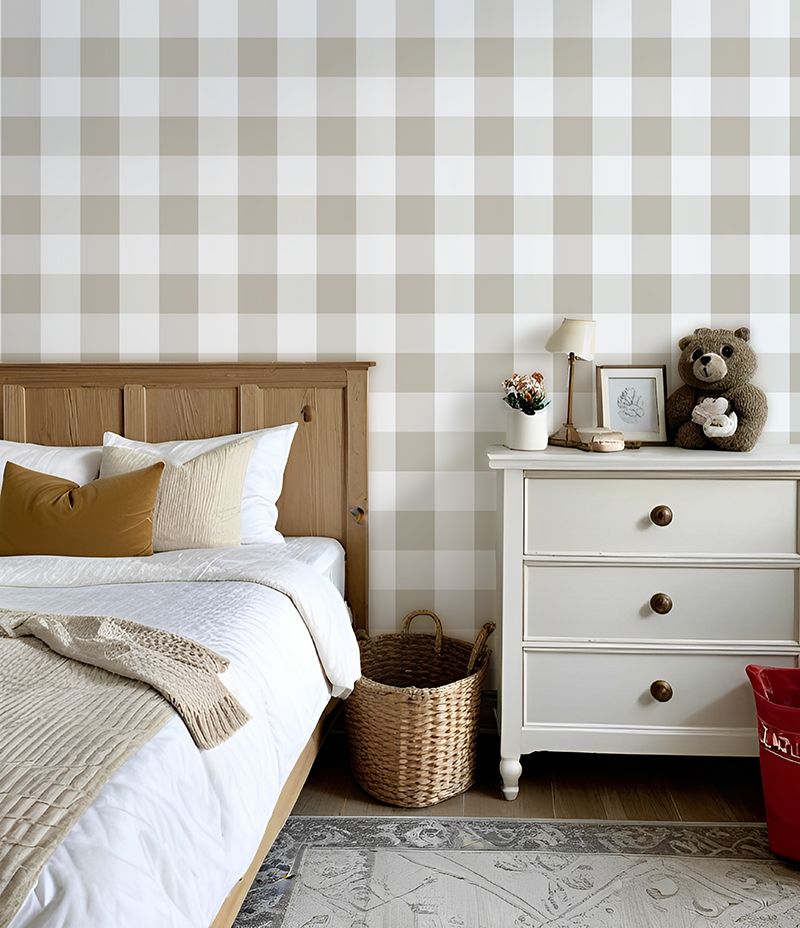 Traditional Gingham Checks large or small (taupe) Removable Wallpaper