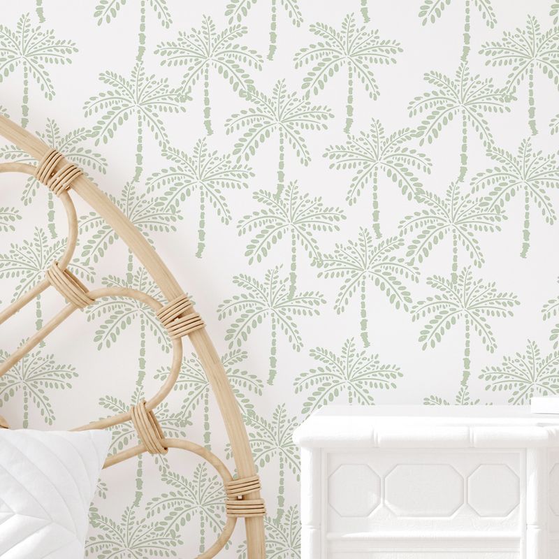 Caribbean Palms Removable Wallpaper (SAGE) 4.7 wide x 2.6 metres high