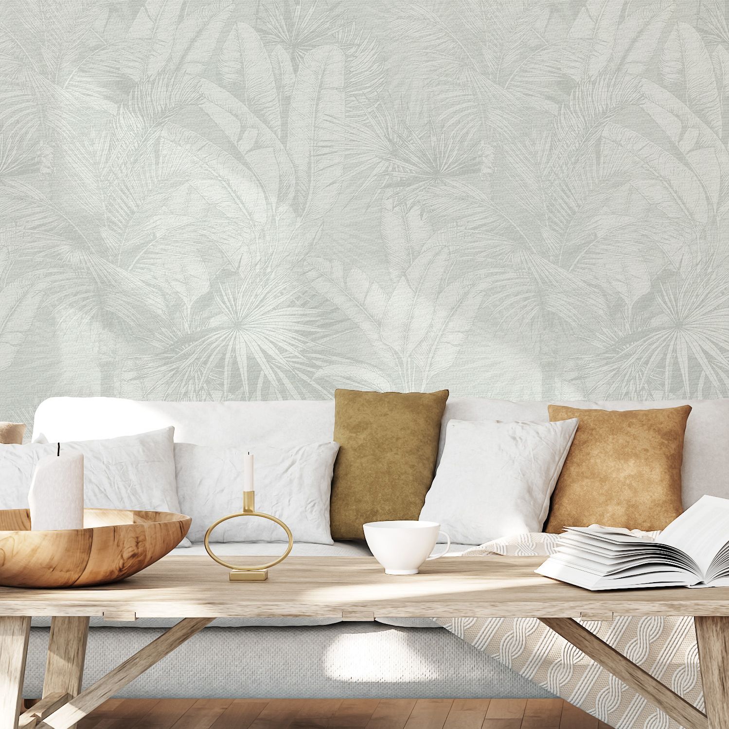 Luxe Palms - Pale Sage Removable Wallpaper