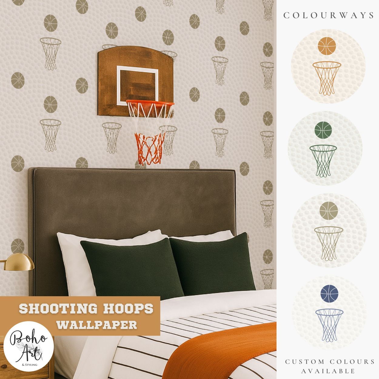 Shooting Hoops (Basketball) Removable Wallpaper (Colour options)