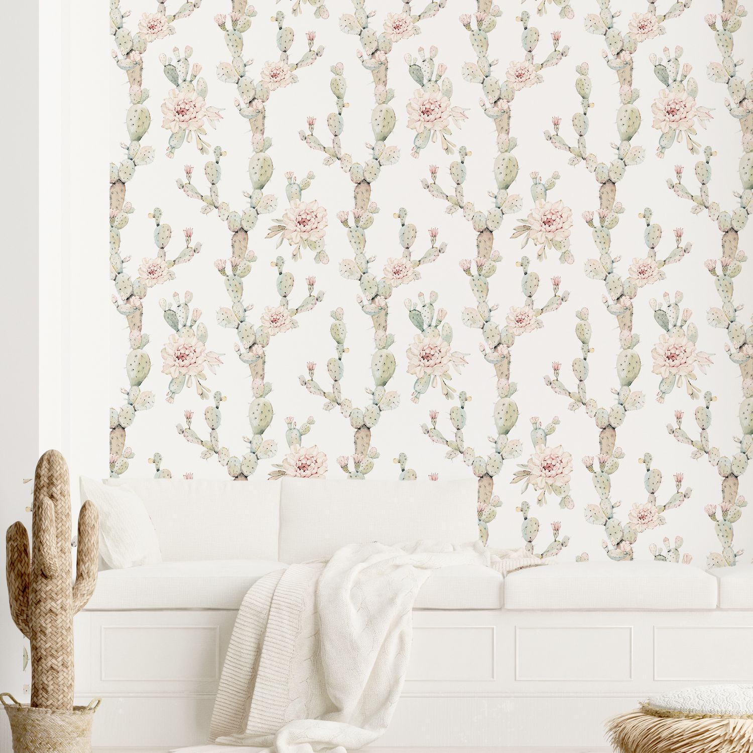 Flowering Boho Cactus Removable Wallpaper
