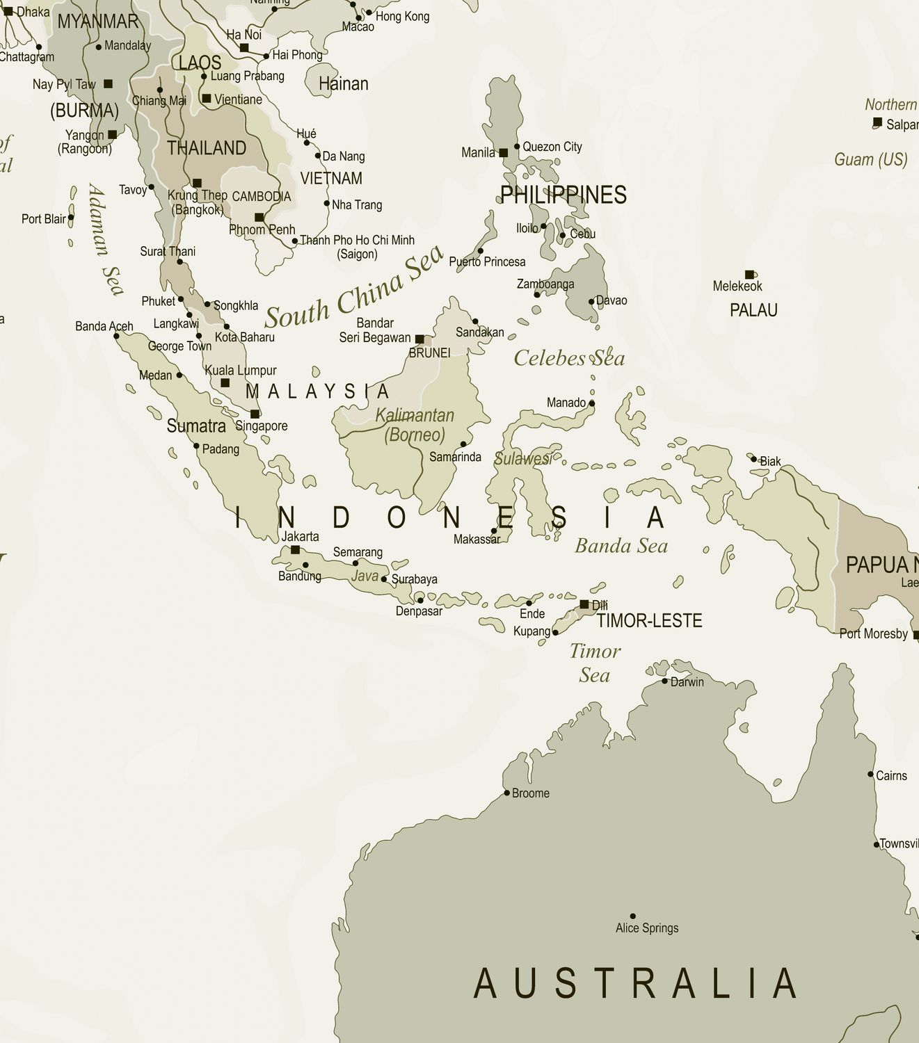World Map (Neutral, cream, browns and sage) Removable Wallpaper Mural