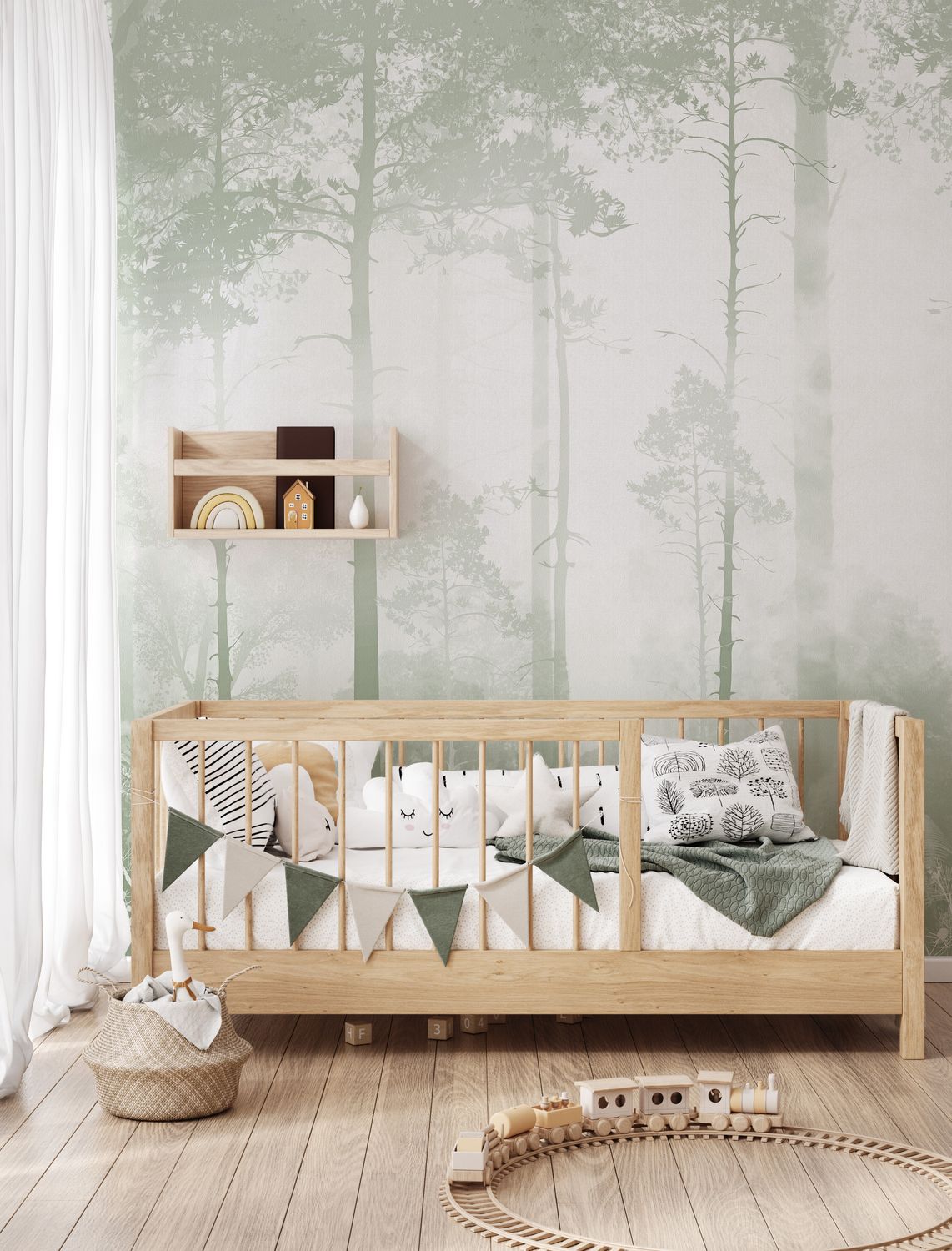 Gentle Forest Mural (Sage) Removable Wallpaper