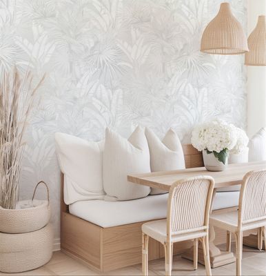 Luxe Palms Removable Wallpaper - Soft Grey - Smooth Look