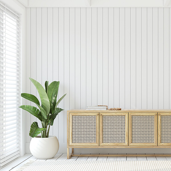 Smooth Tongue &amp; Groove (Clean Look) Wood Panels Removable Wallpaper (Light Grey)