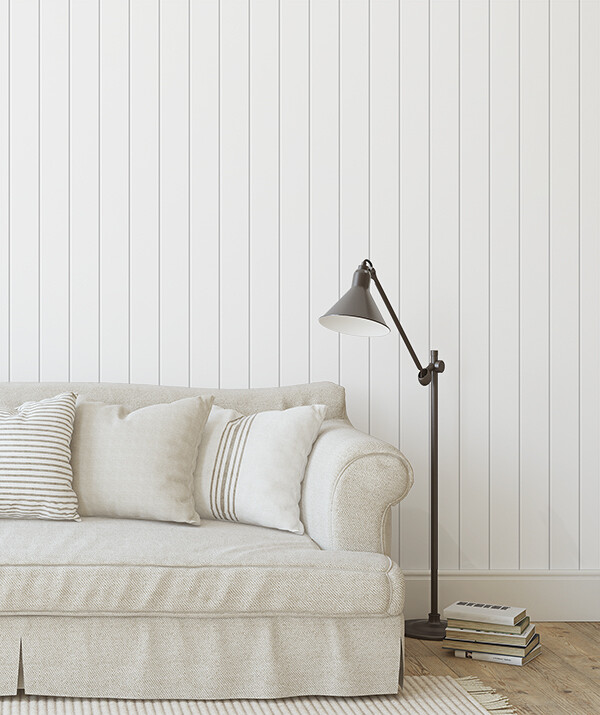 Smooth Tongue &amp; Groove (Clean Look) Wood Panels Removable Wallpaper (Light Grey)