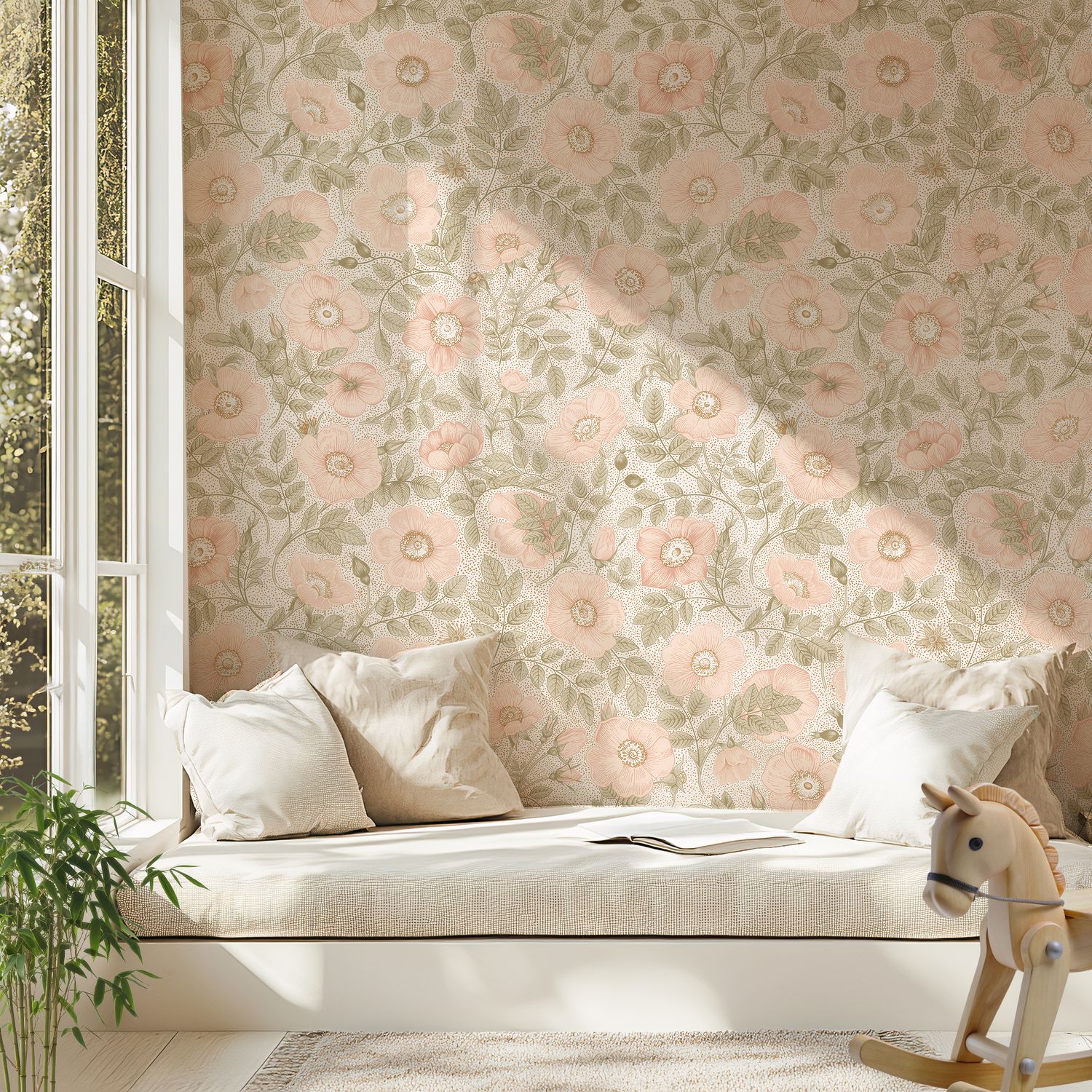 Peachy Poppies Removable Wallpaper