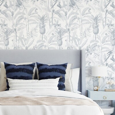 Tropical Jungle (Blue and white) Removable Wallpaper