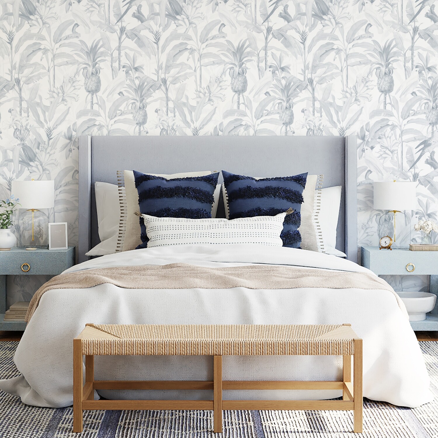 Tropical Jungle (Blue and white) Removable Wallpaper