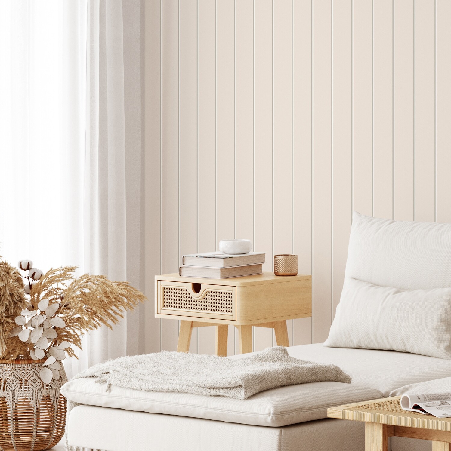Smooth Tongue &amp; Groove (Clean Look) Wood Panels Removable Wallpaper (Nude)