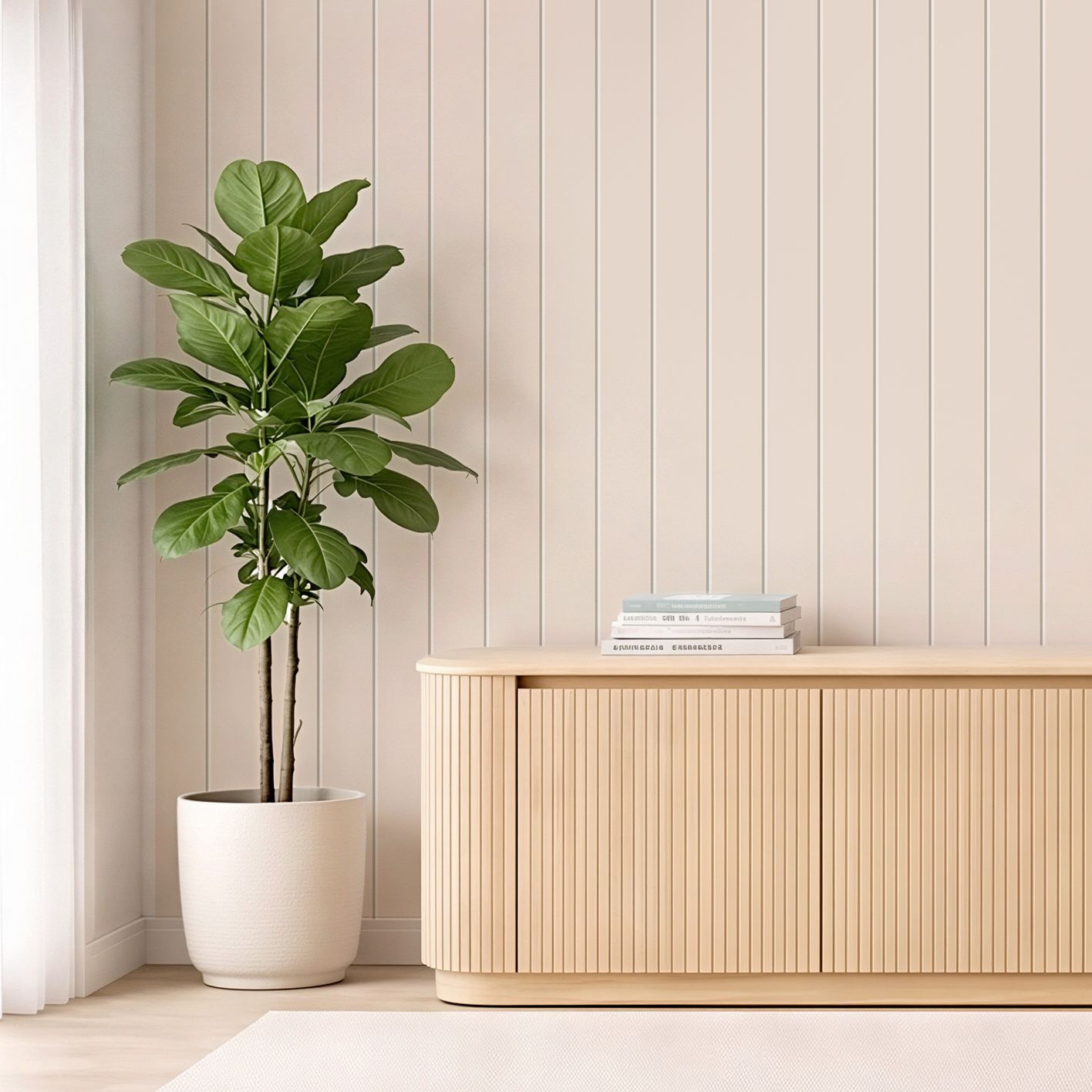 Smooth Tongue &amp; Groove (Clean Look) Wood Panels Removable Wallpaper (Nude)