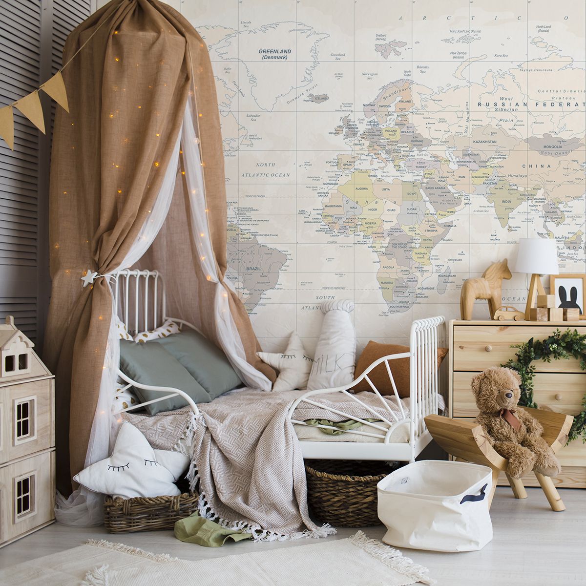 Neutral World Map Removable Wallpaper Mural