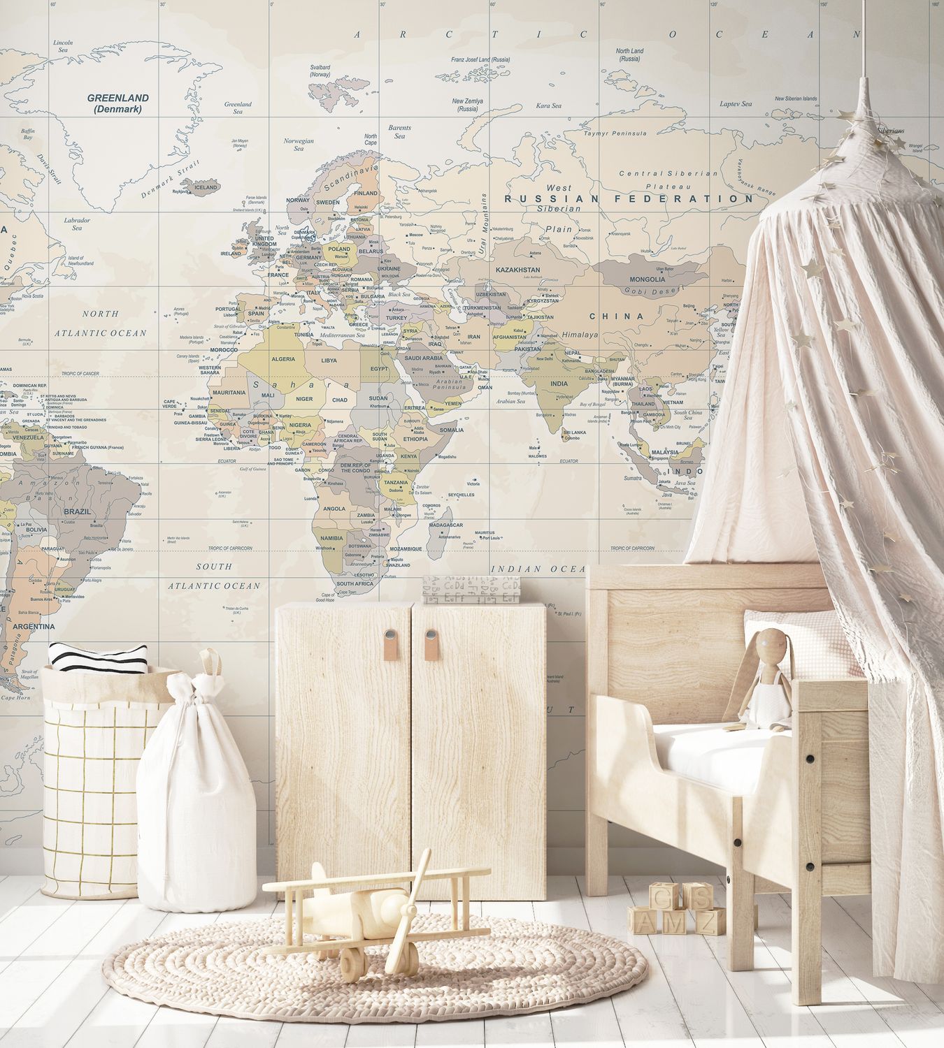 Neutral World Map Removable Wallpaper Mural