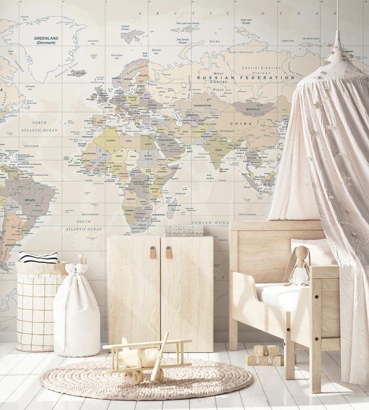 Neutral World Map Removable Wallpaper Mural