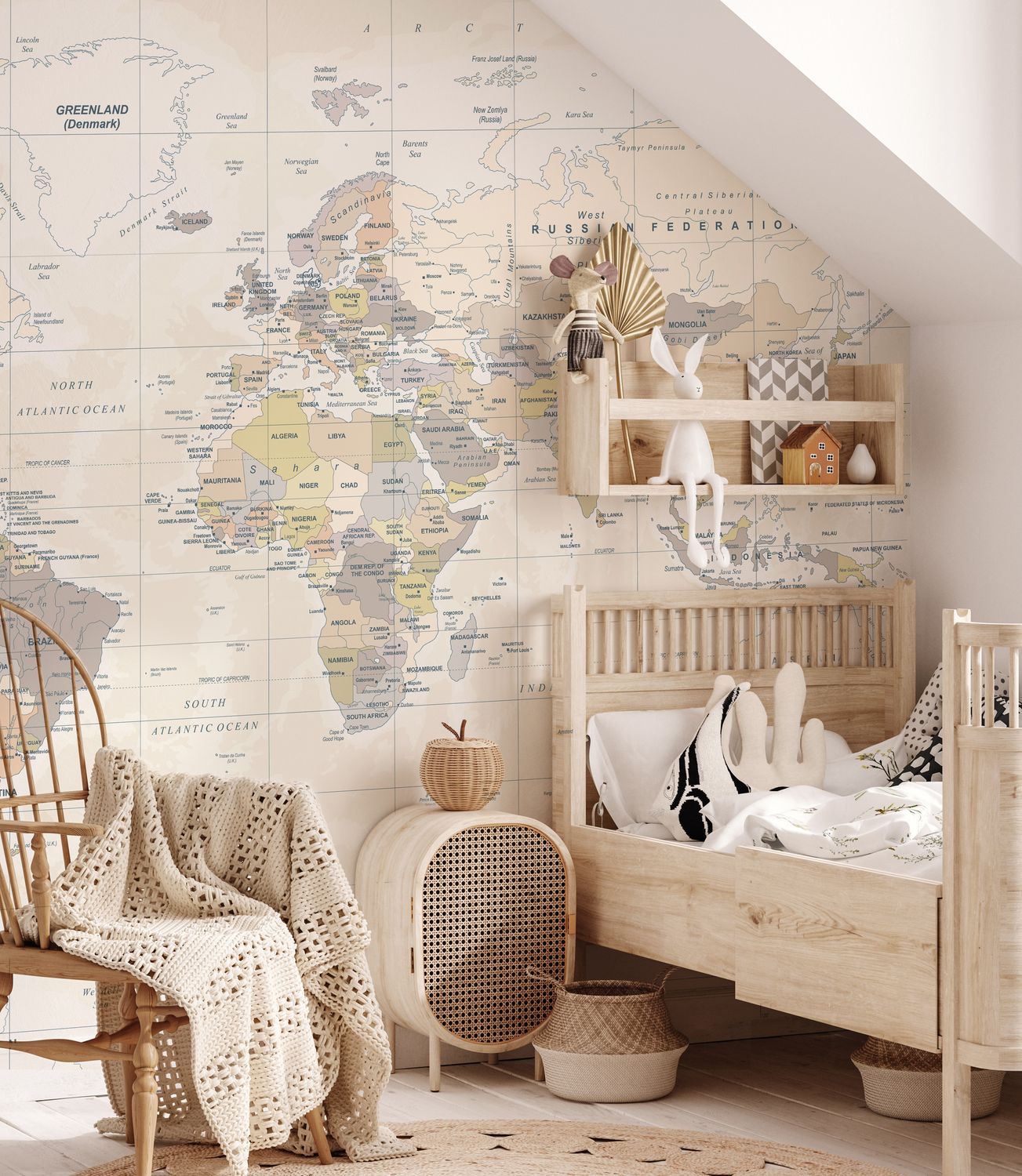 Neutral World Map Removable Wallpaper Mural
