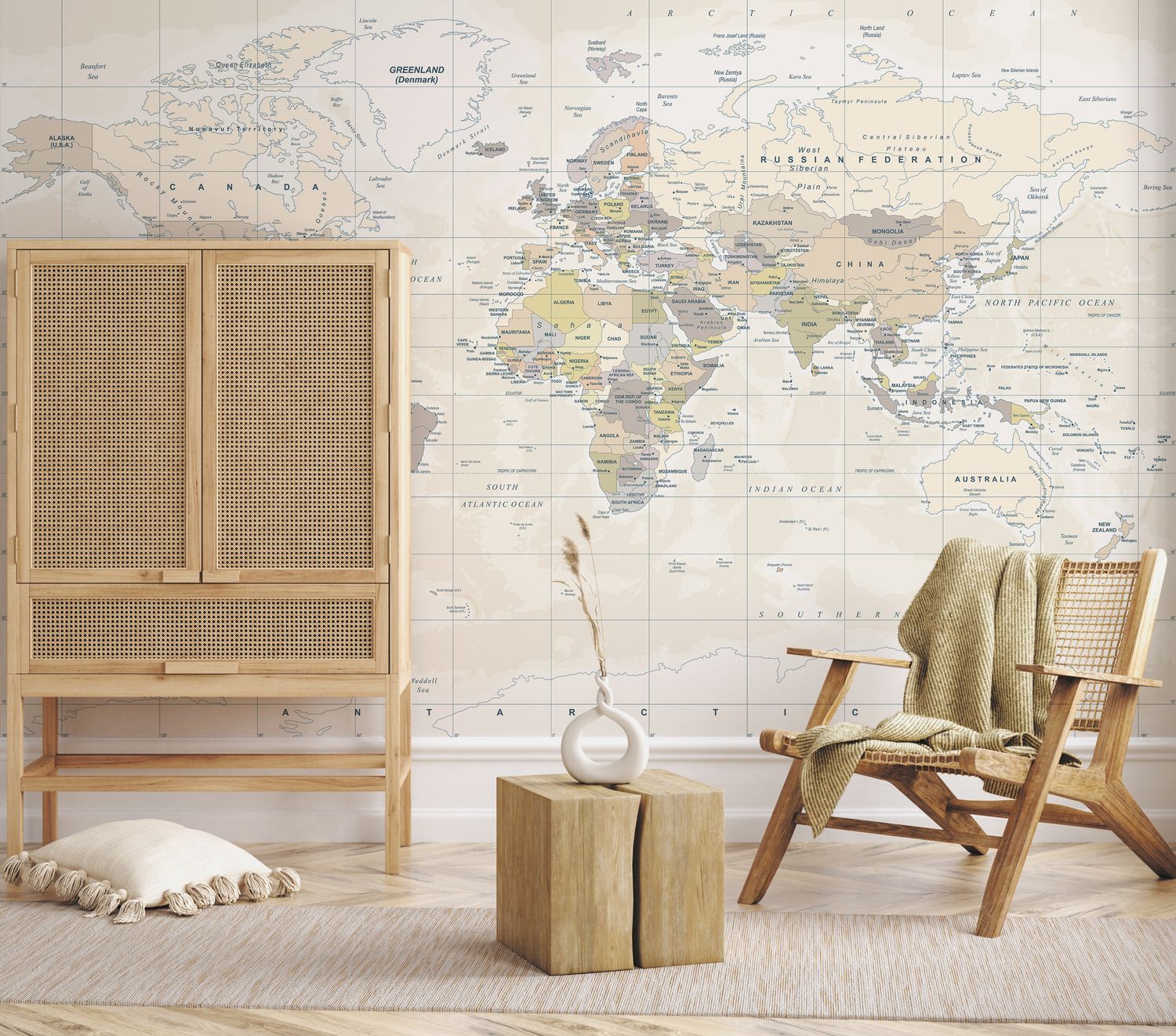 Neutral World Map Removable Wallpaper Mural