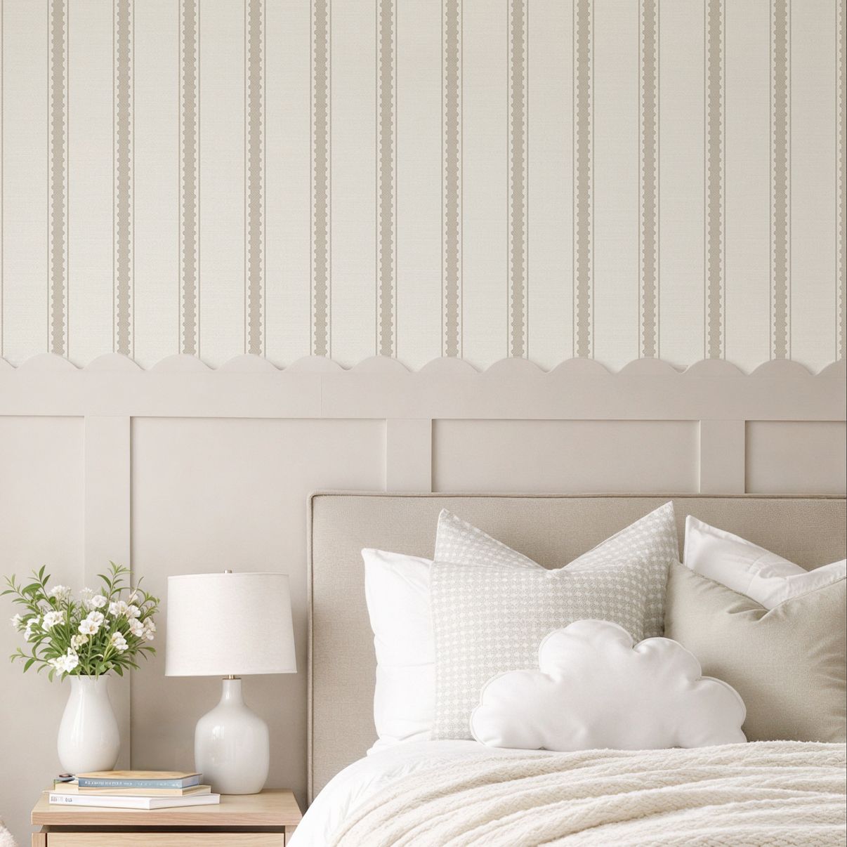 Luxe French Linen (Scalloped Stripes) Removable Wallpaper (Colour options) Luxe French Linen (Scalloped Stripes) Removable Wallpaper (Colour options)