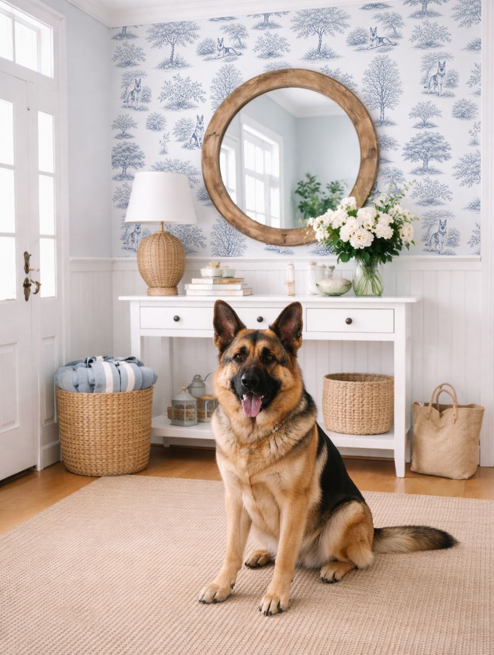 French Toile de Jouy (German Shepherd Dog) Removable Wallpaper