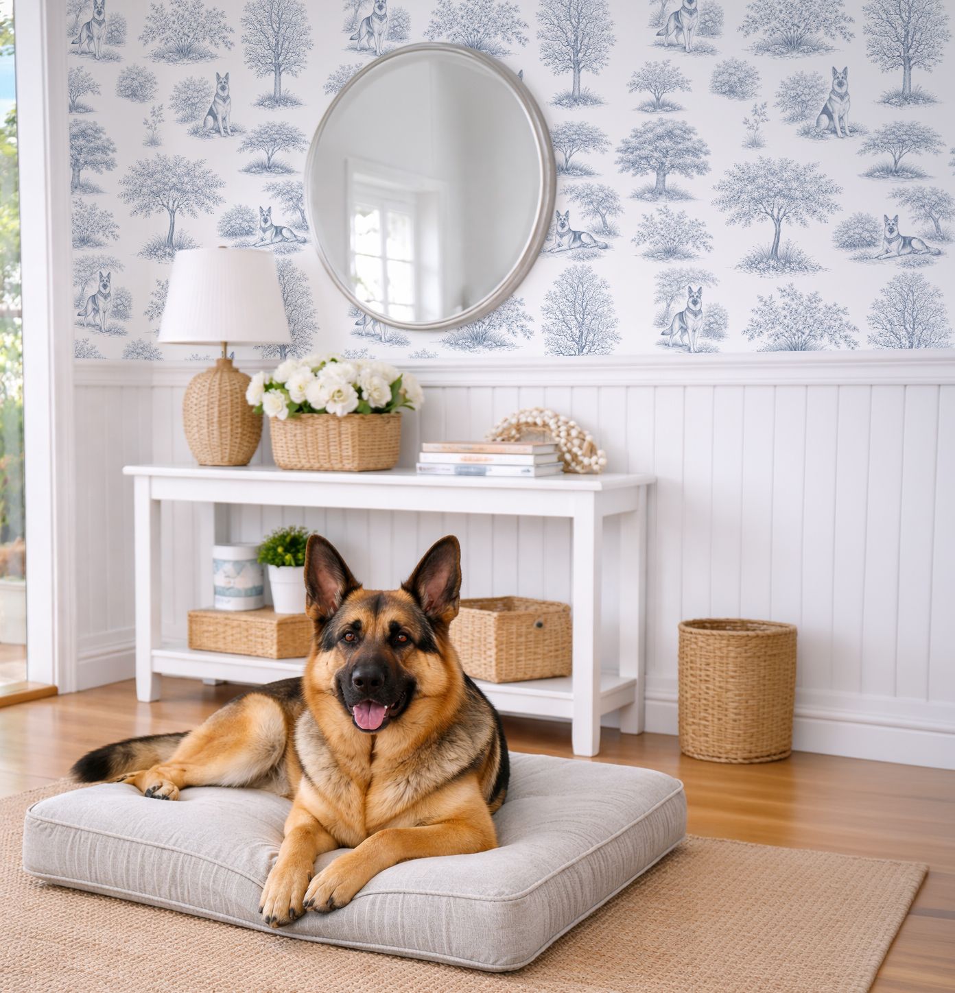 French Toile de Jouy (German Shepherd Dog) Removable Wallpaper