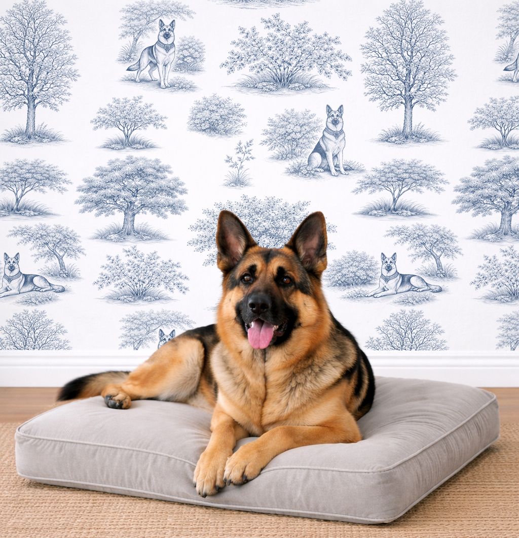 French Toile de Jouy (German Shepherd Dog) Removable Wallpaper