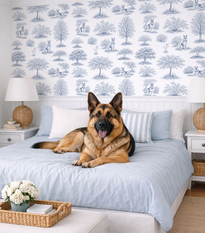 French Toile de Jouy (German Shepherd Dog) Removable Wallpaper French Toile de Jouy (German Shepherd Dog) Removable Wallpaper
