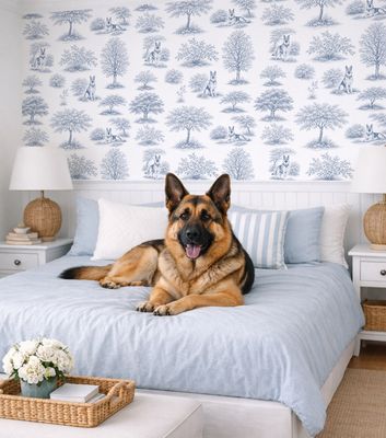 French Toile de Jouy (German Shepherd Dog) Removable Wallpaper
