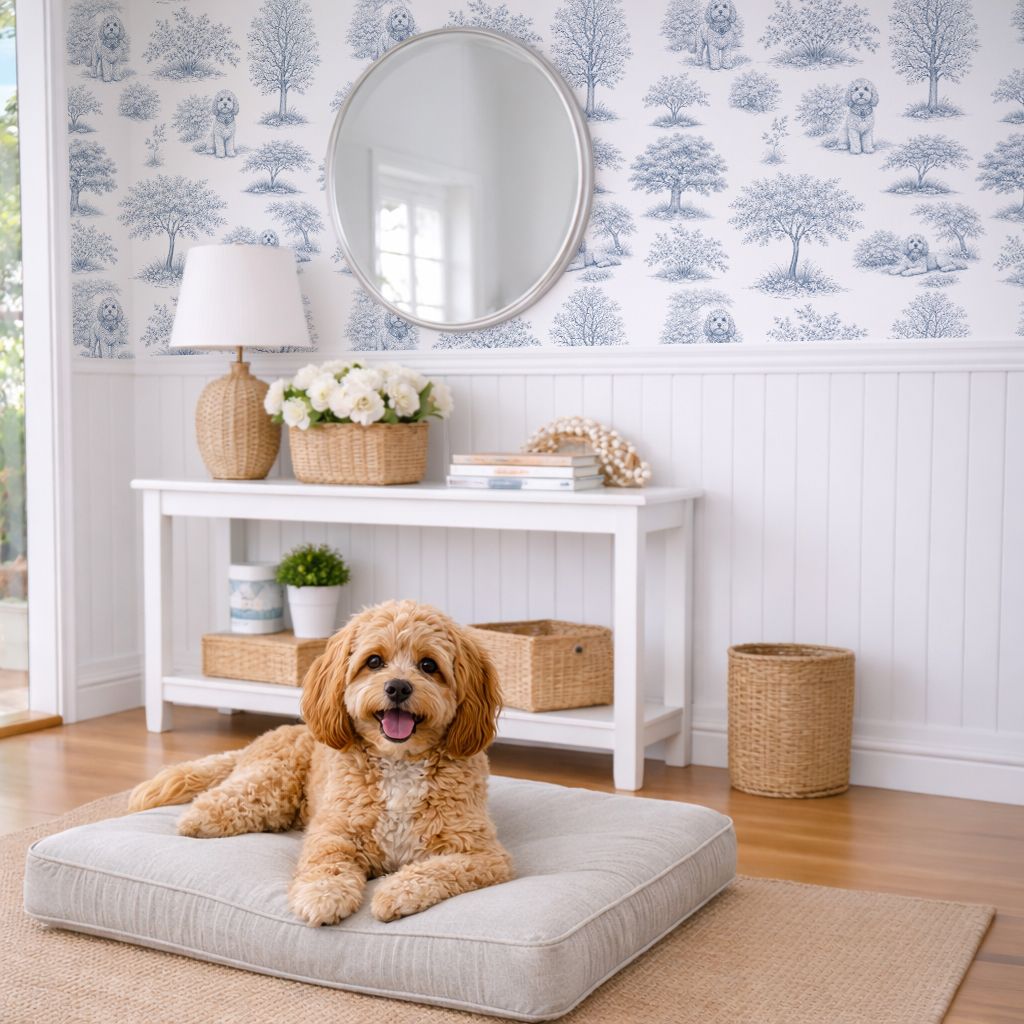 French Toile de Jouy (Cavoodle Dog) Removable Wallpaper