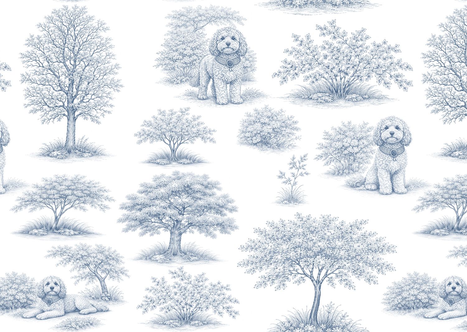 French Toile de Jouy (Cavoodle Dog) Removable Wallpaper